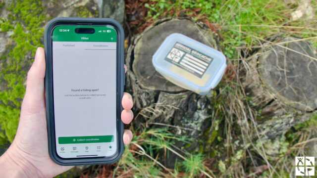 Začněte hledat místo pro svou další keš pomocí sběrače souřadnic v aplikaci Geocaching®.